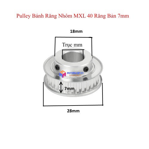 MTS Puly Bánh Răng Nhôm MXL 40 Răng Bản 7mm Trục 5mm, 10mm