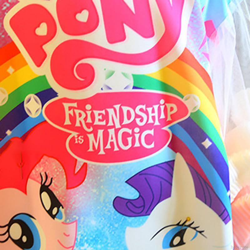 Đầm Tay Ngắn Cổ Tròn Hoạ Tiết Cầu Vồng Cho Bé Gái