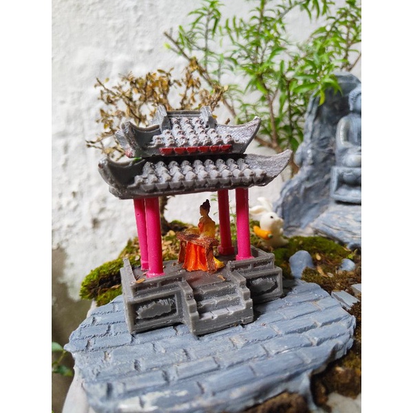 Bonsai Lầu nghinh phong 4 góc 2 mái tiểu cảnh phật giáo