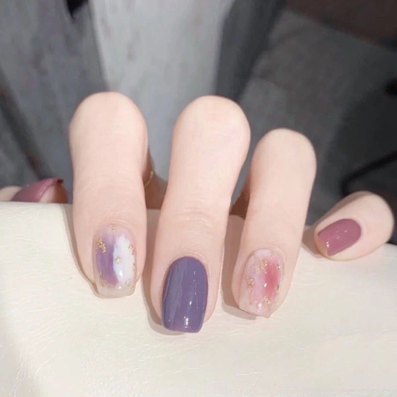 Bộ 24 móng tay giả nhựa thời trang hot trend có tặng kèm keo dán có thể tái sử dụng