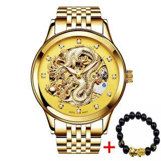 Đồng hồ chạm rồng cơ 3d sang trọng - tặng kèm vòng tay tỳ hưu mạ vàng