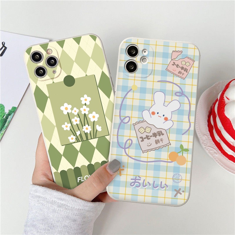 Ốp lưng iphone 7plus cute ốp iphone vuông caro hoa thỏ 6/6plus/6splus/7/7plus/8/8plus/x/xr/xs/11/12/13/pro/max/plus/pro