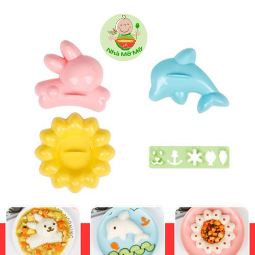 Khuôn Nặn Cơm Bento Cho Bé - 4 Hình Hoa Thỏ Cá Heo Tạo Hứng Thú Ăn Uống Cho Bé - Nhà Mỡ Mỡ
