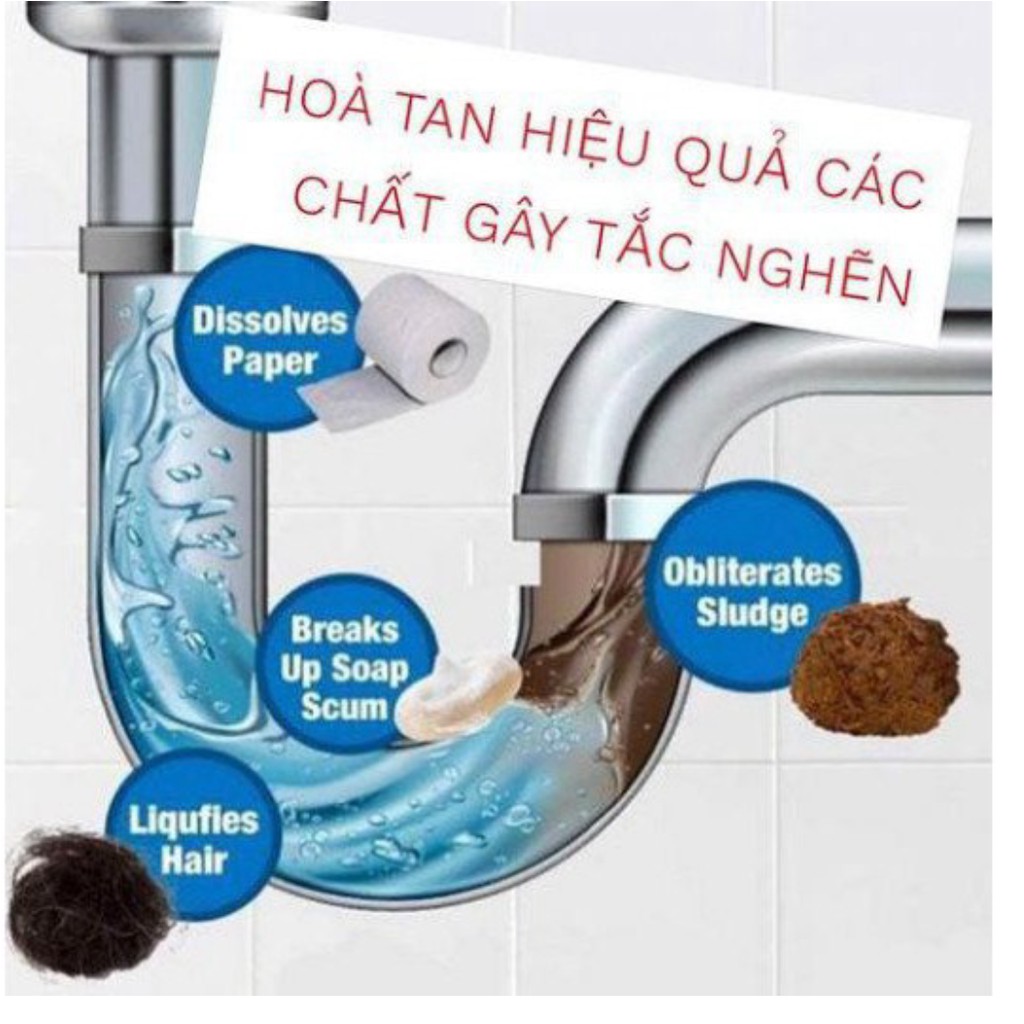 Bột Thông Ống Nước Siêu Mạnh Phân Hủy Chất Hữu Cơ (Set 3 lọ) 