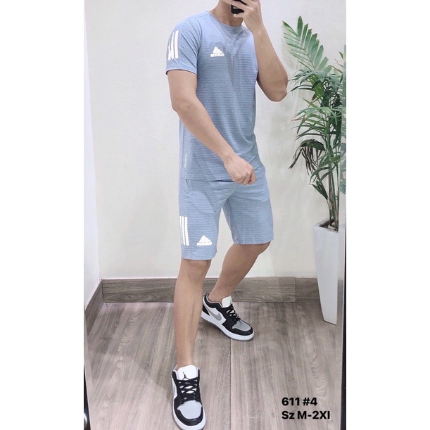 Bộ thể thao nam adidas cao cấp mùa hè cộc tay chất thun lạnh mã 611