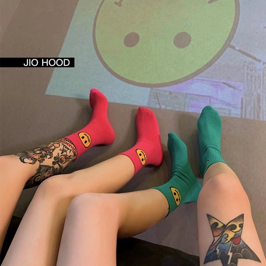 Vớ Thể Thao Cotton Nguyên Chất Hình Mặt Cười Phong Cách Biber Same Style Màu Xanh Da Trời Hồng Nhạt Hợp Thời Trang Cho Nam