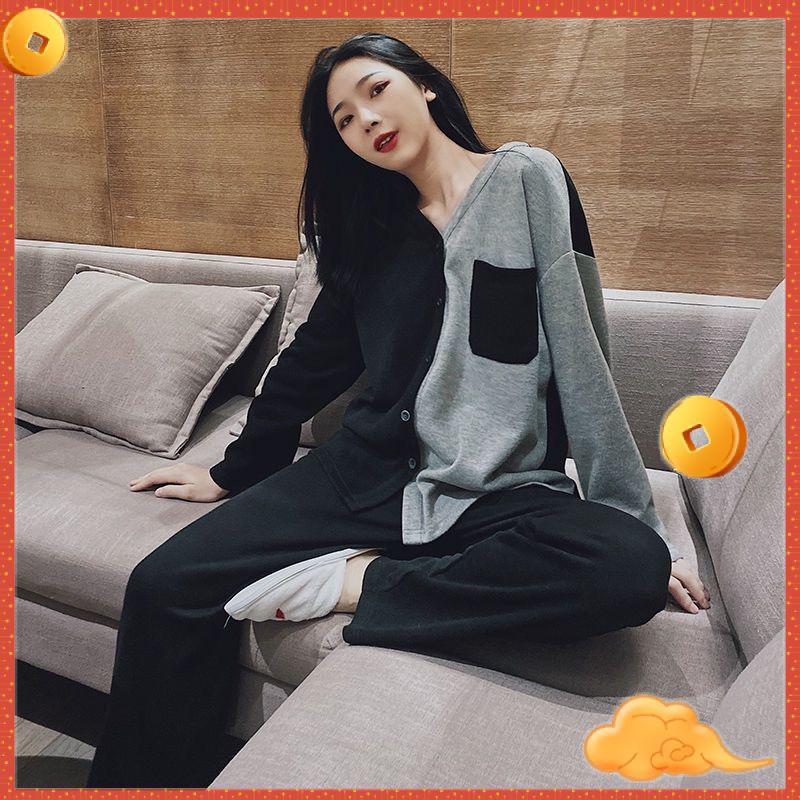 Bộ đồ ngủ tay dài phong cách xuân thu Hàn Quốc trẻ trung dành cho nữ