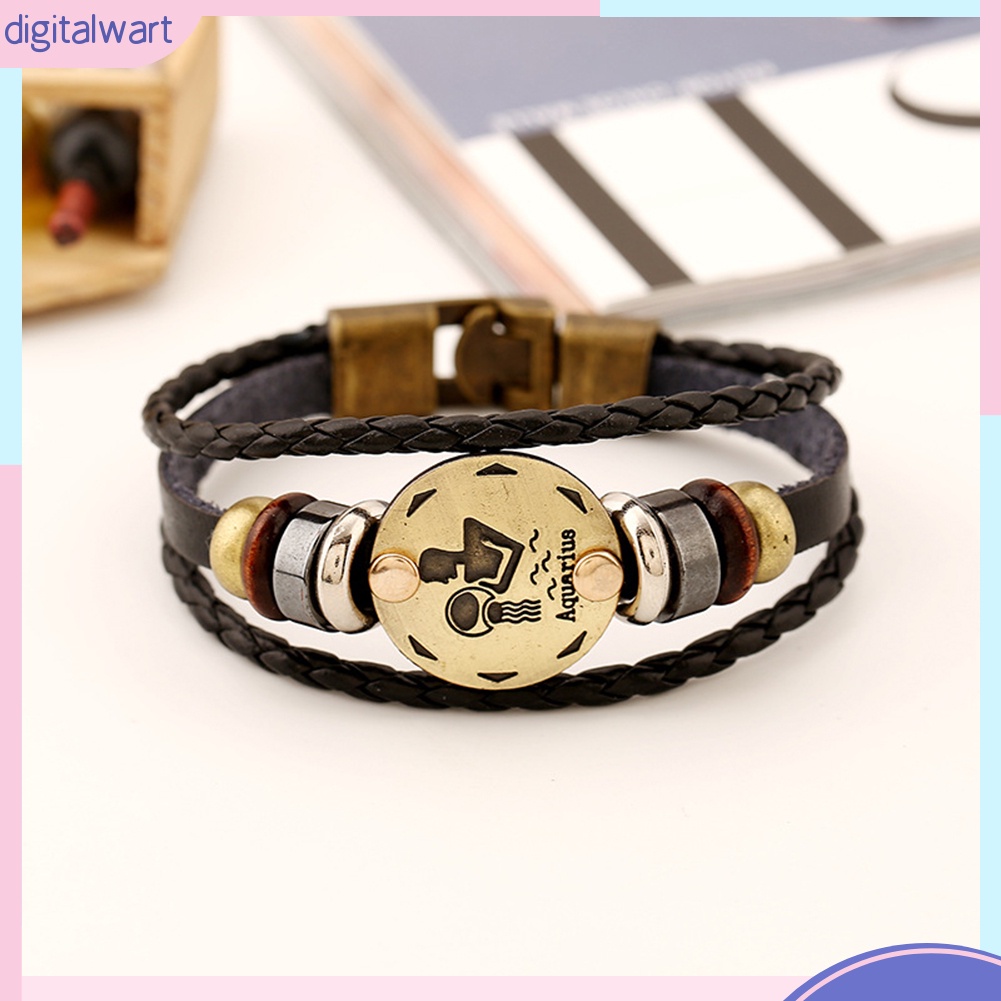 Vòng tay da thời trang unisex đính biểu tượng cung hoàng đạo độc đáo cá tính