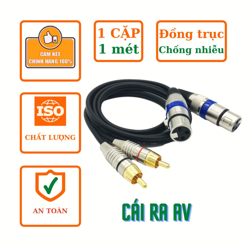 Cặp dây jack canon cái đực ra AV RCA bông sen 100cm