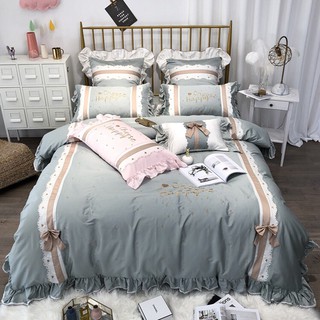 Bộ Chăn Ga Gối cưới Lụa thêu Nơ cao cấp