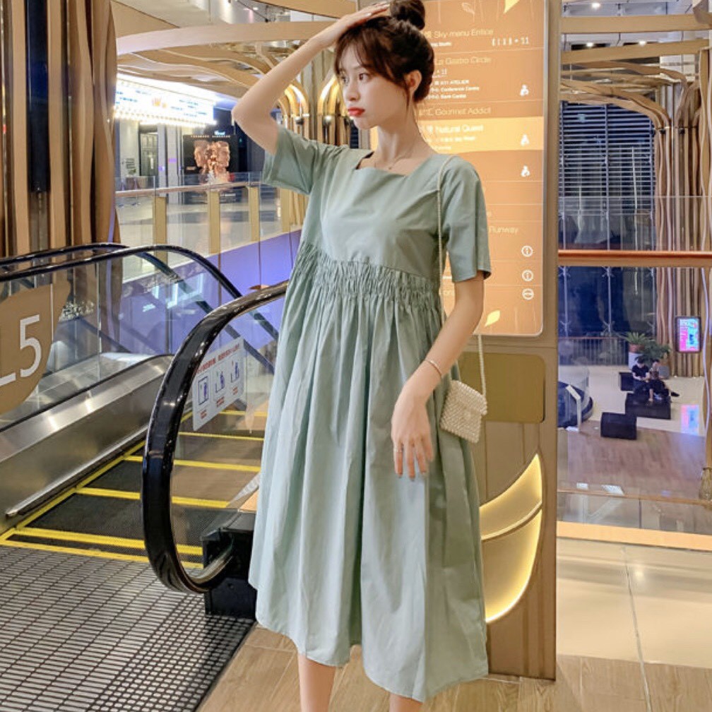 [Mã SKAMSALEP6 giảm 10% tối đa 100K đơn 150K] Đầm Xòe Xanh Mint Cổ Vuông Nhún Eo Nơ Sau Dễ Thương - DX650 | BigBuy360 - bigbuy360.vn