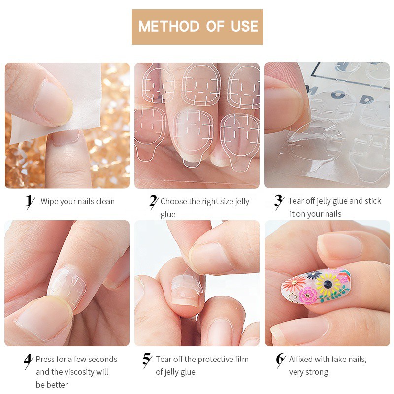 🍓Set 24 miếng dán keo hai mặt trong suốt dùng để trang trí móng giả nghệ thuật