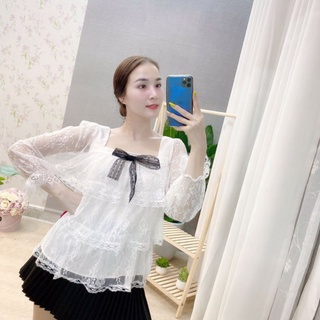  áo sơ mi ren cổ nơ vuông 0057 nơ A300.109 