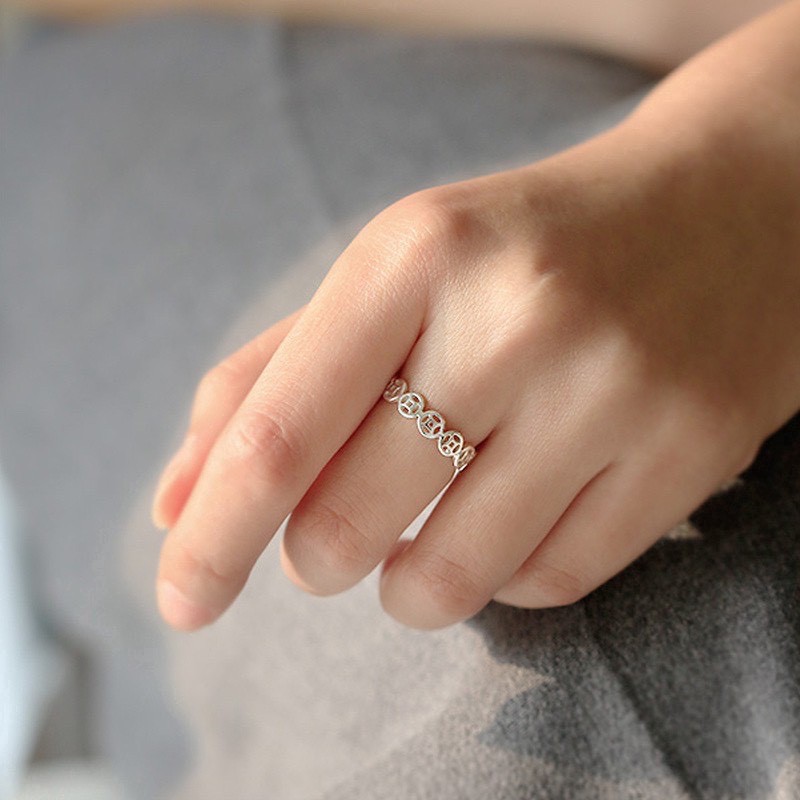 Nhẫn bạc TLEE bạc kim tiền mở trơn tài lộc TleeJewelry A0338