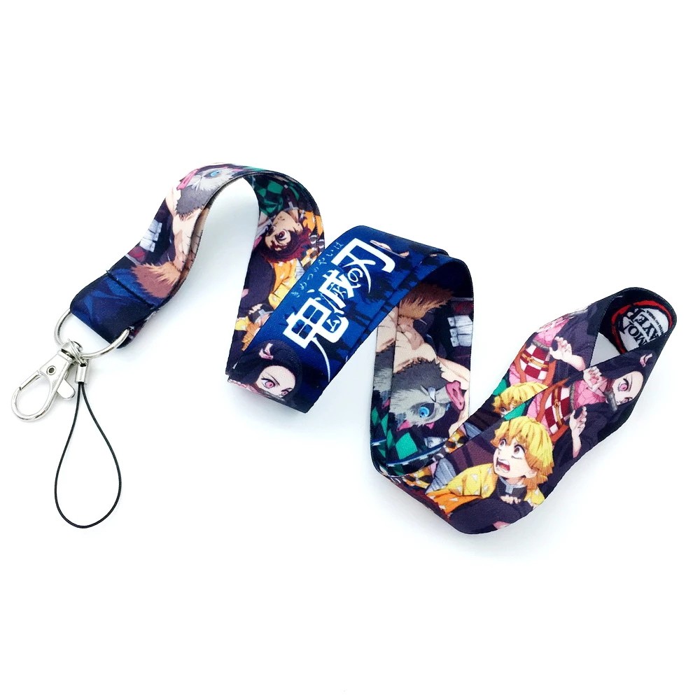 AHMED Creative Phone Straps Long Neck Strap Lanyard Portable Key Chain Polyester ID Card Holder Kimetsu no Yaiba ID rope Anime Demon Slayer