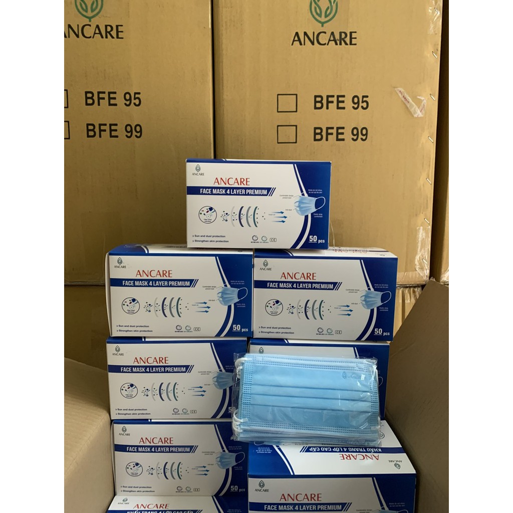 [SALE HÀNG THƯƠNG HIỆU]1 Thùng (50 Hộp) Khẩu Trang Kháng Khuẩn 4 Lớp ANCARE Màu Xanh, Màu Trắng (chỉ 18.000đ/hộp) | BigBuy360 - bigbuy360.vn