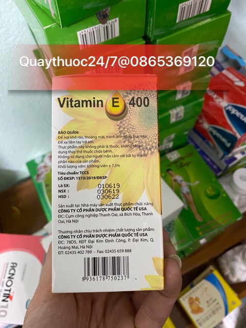 VITAMIN E 400 KÈM TINH CHẤT NHA ĐAM,HỖ TRỢ LÀM ĐẸP DA (100 viên)