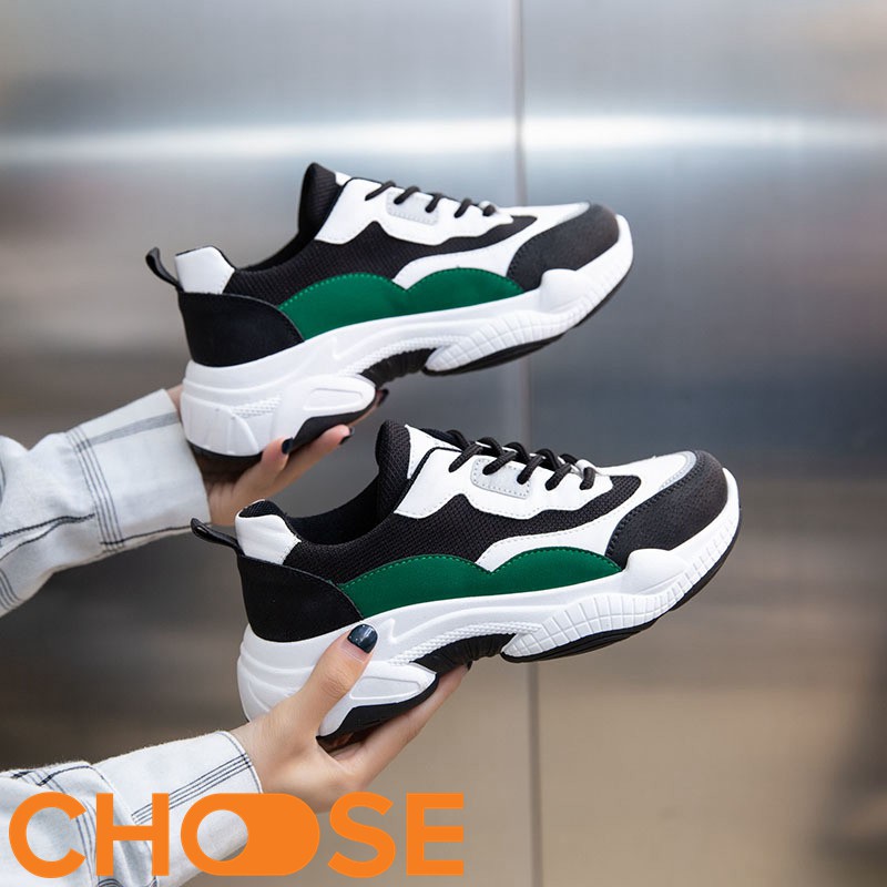 Giày Sneaker Nữ Choose Thể Thao Đế Độn 5cm Họa Tiết Phản Quang Phối Màu Đen Xanh Rêu Đẹp Mắt G29K9 | BigBuy360 - bigbuy360.vn