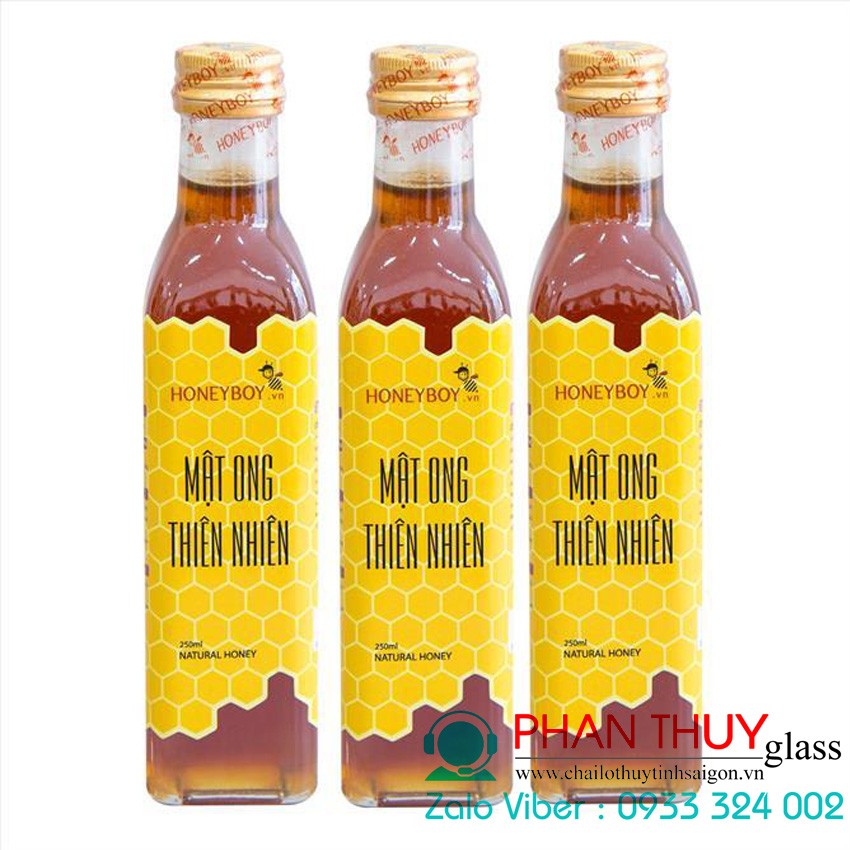 Chai Thủy Tinh Vuông 250ml Nắp Nhôm Vàng ( CV-250)