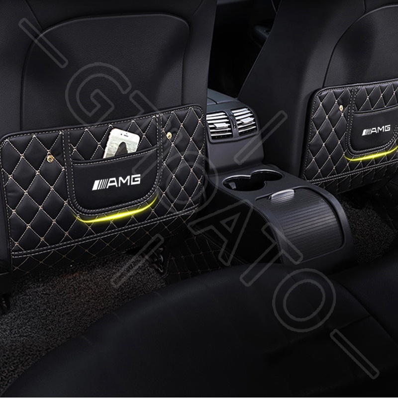 GTIOATO Cho AMG Tấm Bảo Vệ Lưng Ghế Oto Da Tấm Ốp Lưng Ghế Ô Tô Bảo Vệ Lưng Ghế MiếNg LóT ChốNg ThấM TúI Treo Đồ Sau Ghế Ô Tô Phụ Kiện Xe Hơi Cho Mercedes Benz W124 W204 C300 GLC300 W212 S500 Benz AMG W205 W203 E300 CLA AMG G63 W202 W207 GLB