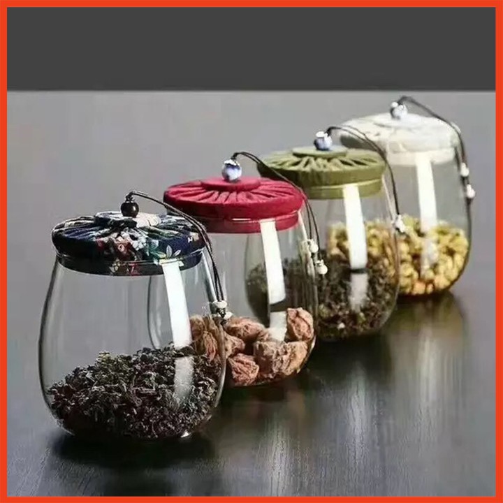 Lọ thủy tinh có nắp bọc vải cao cấp trang trí nhà cửa