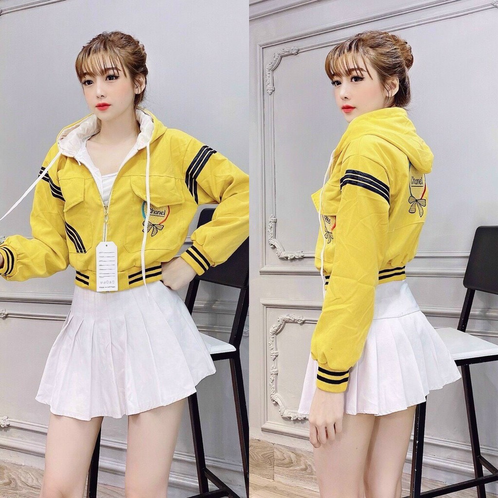 Áo khoác nữ Áo khoác nữ gió dù 2 lớp chống nắng phối viền sọc túi hộp ngộ nghĩnh-dễ thương | BigBuy360 - bigbuy360.vn