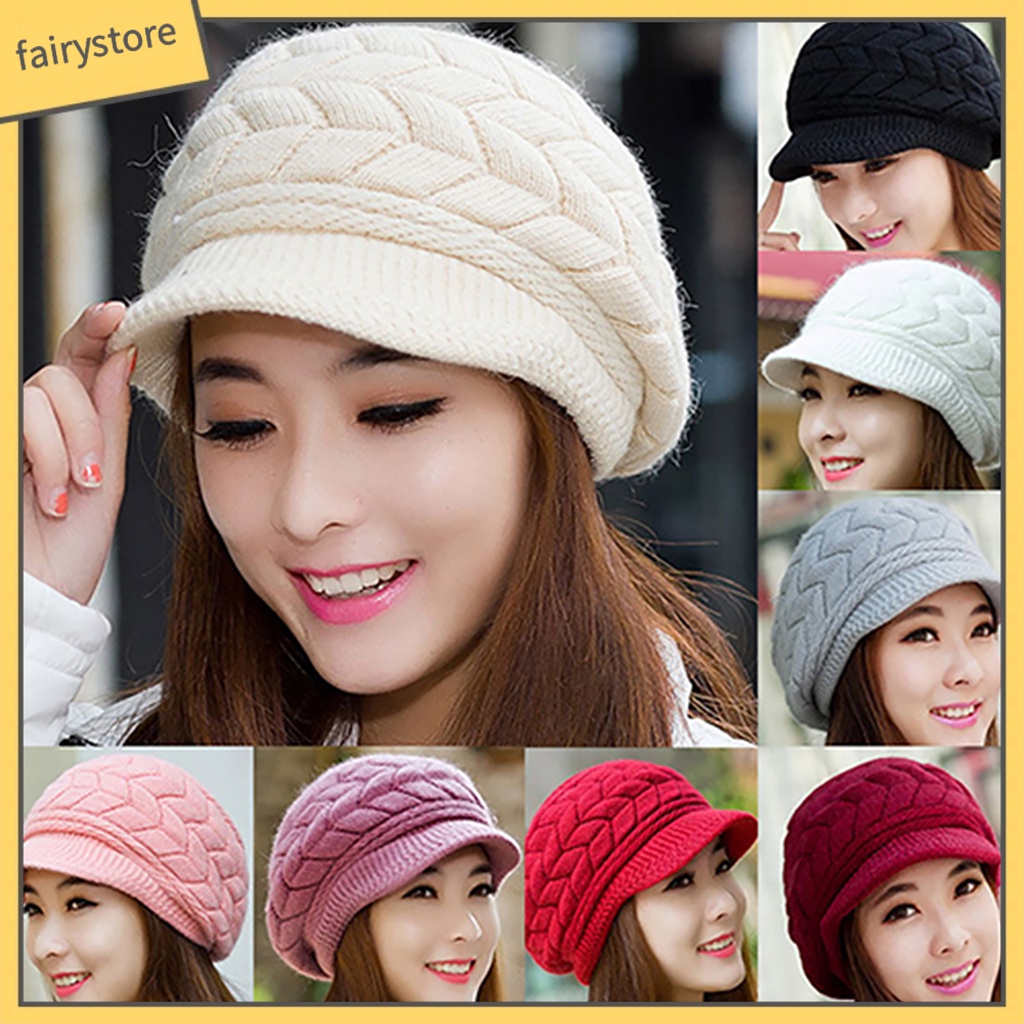 Mũ Beret Dệt Kim Màu Trơn Thời Trang Mùa Đông Cho Nữ