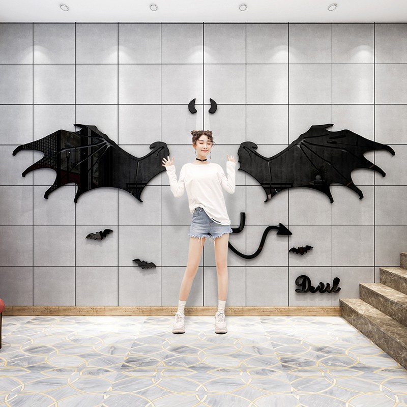 Tranh dán tường mica 3d decor khổ lớn đôi cánh ác quỷ devil cánh bướm Nhiều Size - EPeBen