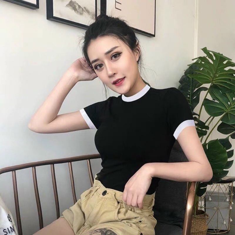 [Mã FAMARAL1 giảm 10K đơn 50K] Áo croptop viền tay ngắn