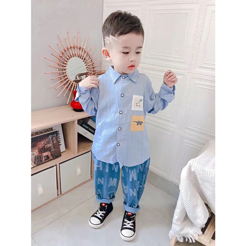 Áo sơ mi dài tay kẻ sọc nhiều màu cho bé trai - Cao 90-140cm, nặng 10-30kg