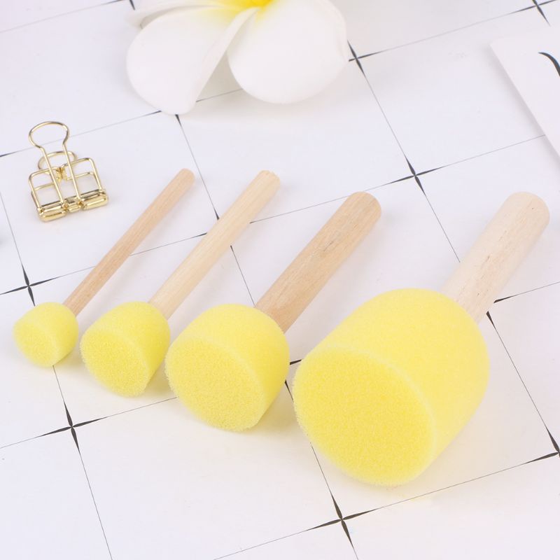 Set 4 Cọ Xốp Đầu Xốp Cán Gỗ Dùng Vẽ Tranh Cho Trẻ Em DIY