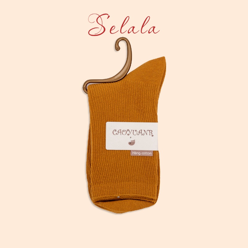 Tất Chân Nam Nữ Selala Gân Tăm Cổ Cao Cotton Vintage TC07
