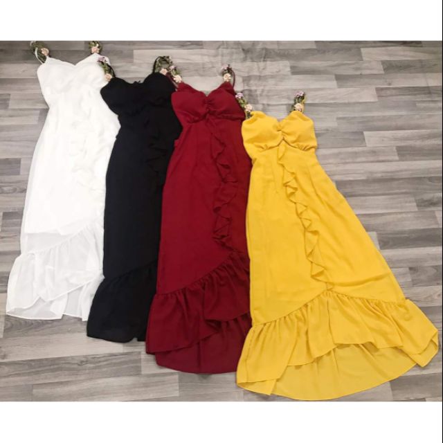 ĐẦM MAXI 2 DÂY KẾT HOA PHỐI BÈO