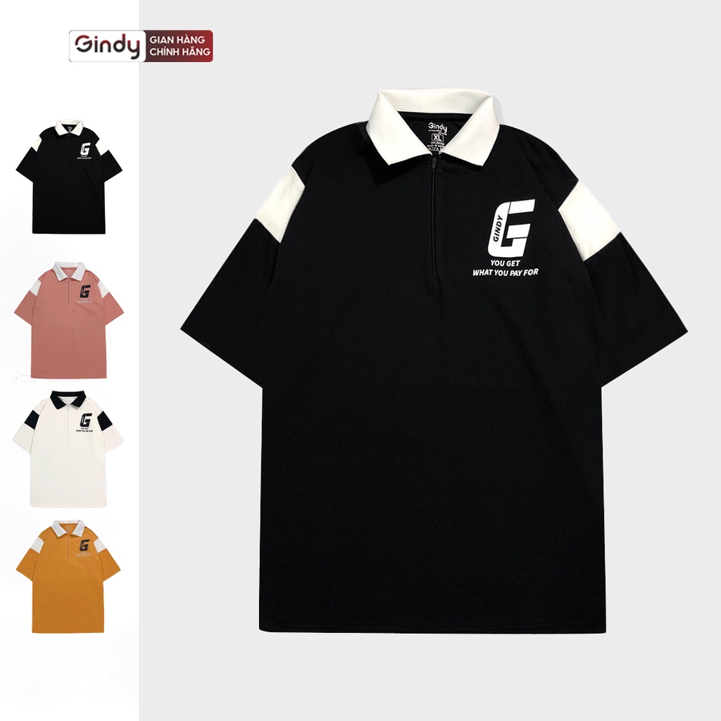 Áo thun polo nam nữ form rộng unisex local brand GINDY vải cotton thời trang Hàn Quốc cá tính A074