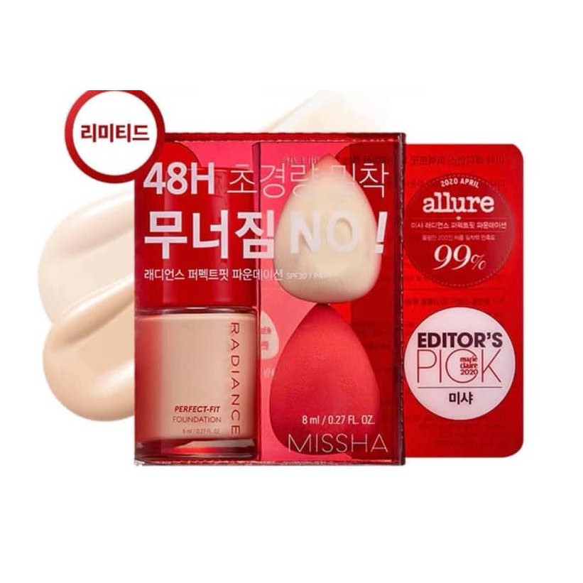 MBC Sét Kem nền và 2 mút trang điểm hoàn hảo không tì vết Radiance Perfect Fit Foundation SPF30 PA++ mini