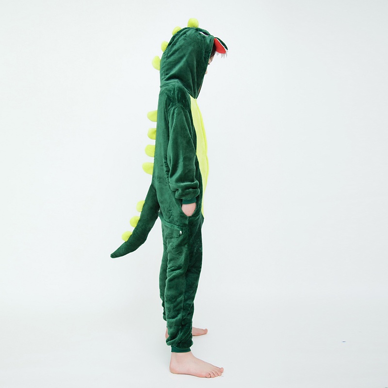 Bộ Đồ Ngủ Liền Thân Hóa Trang Khủng Long Hoạt Hình Màu Xanh Lá Dành Cho Bé