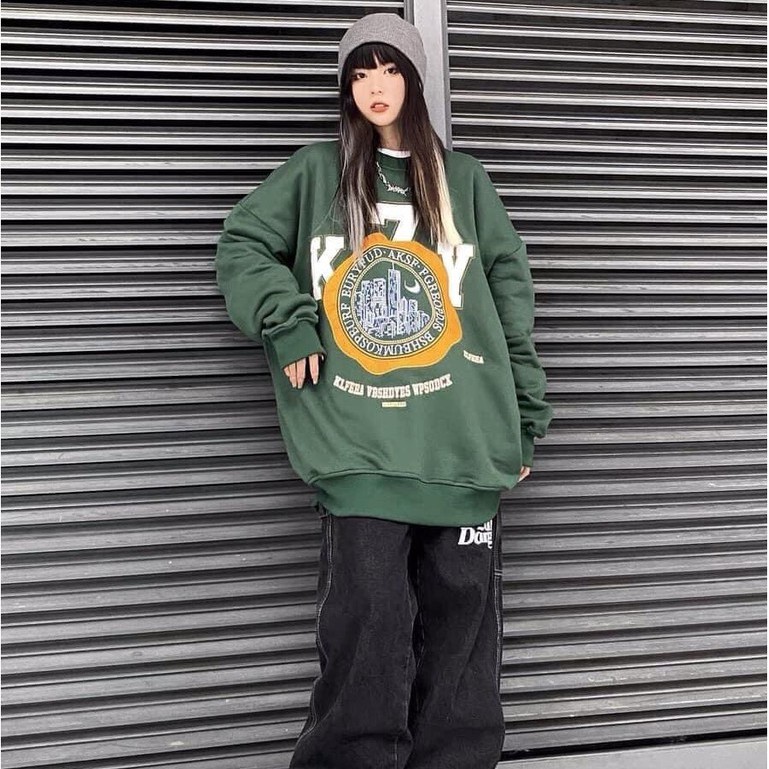 Áo Nỉ Sweater Nam Nữ Áo Nỉ Cổ Tròn K7Y Tay Bồng Xanh Lá Freesize Unisex Phom Rộng | BigBuy360 - bigbuy360.vn