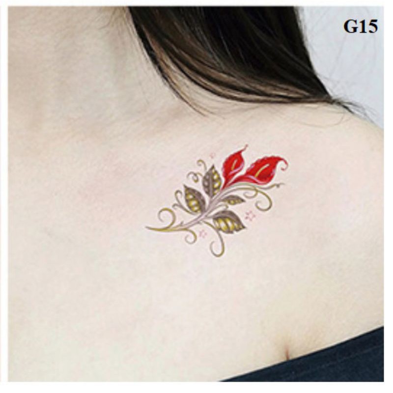 Hình xăm hoa hồng môn g15. Xăm dán tatoo mini tạm thời, size &lt;10x6cm