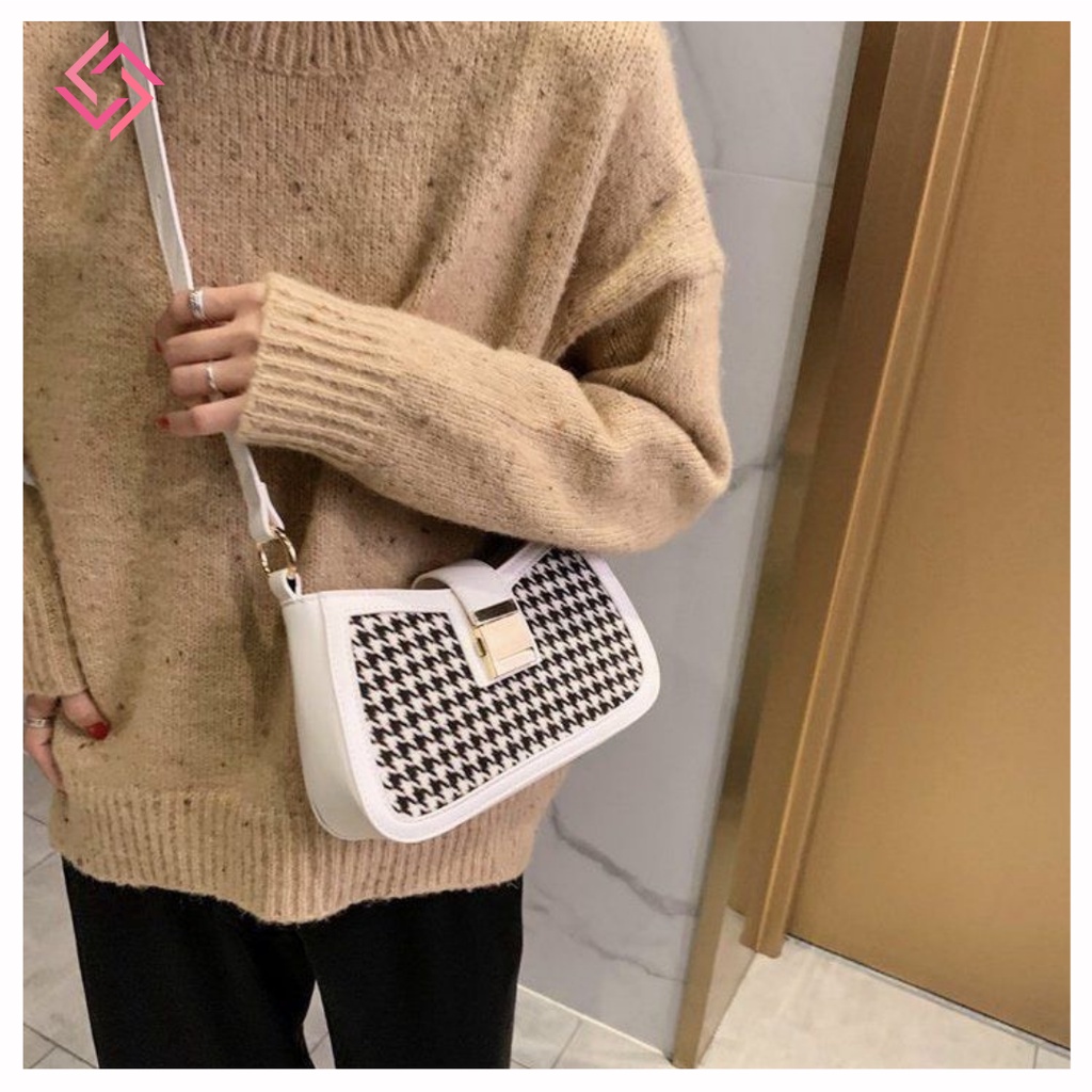 Túi kẹp nách nữ túi xách nữ đeo chéo da mềm khóa vuông vân caro hot trend LUCIA STORE TXN11