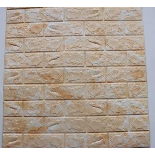 Xốp dán tường 3D giả đá vàng, miếng xốp sẵn keo tự bóc dán 70x77cm