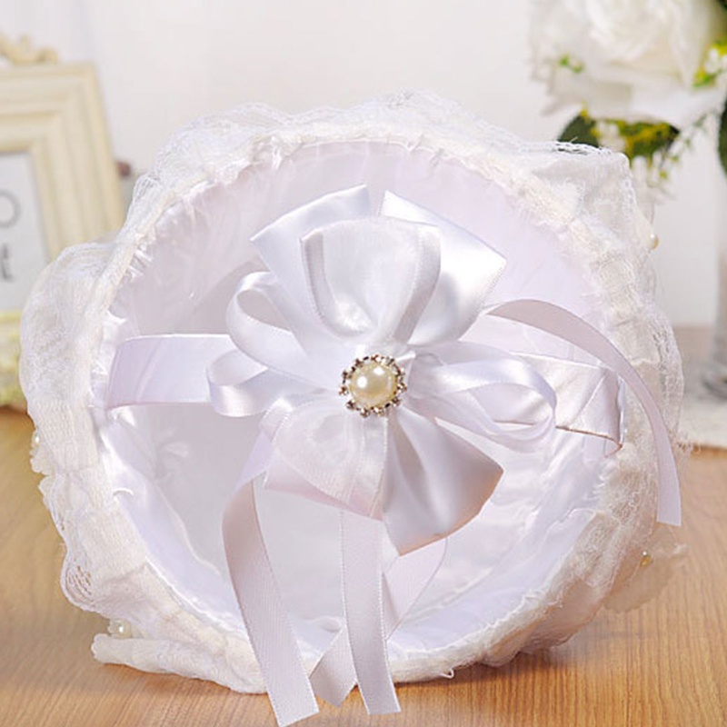 Giỏ Hoa Nhỏ 7.1in Bằng Vải Satin Phối Ren Trắng Dùng Trang Trí Đám Cưới Wx8.7In H