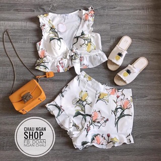 Set áo cột dây quần nhún bèo