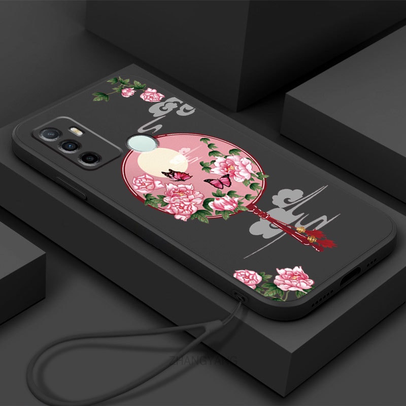 Ốp Điện Thoại Silicon Mềm Họa Tiết Hoa Mẫu Đơn Có Dây Đeo Cho oppo a53 a53 2020