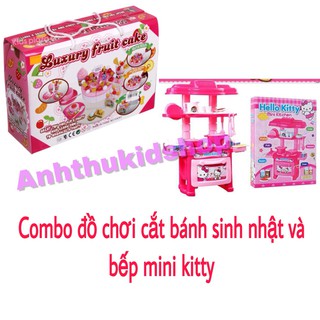 Combo đồ chơi cắt bánh sinh nhật và bếp mini kitty