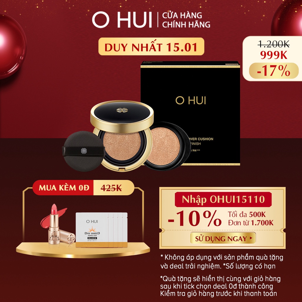 Phấn nước che khuyết điểm kiềm dầu OHUI Ultimate Cover Cushion Matt Finish SPF50+ PA+++ 15g Tặng thêm lõi refill 15g