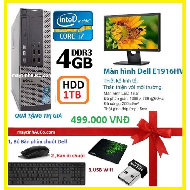 Máy tính để bàn đồng bộ Dell optiplex 390 ( Core i7 / 4G / 1000G ),Màn hình 18.5 Wide - Led, Tặng Bộ bàn phím chuột dell