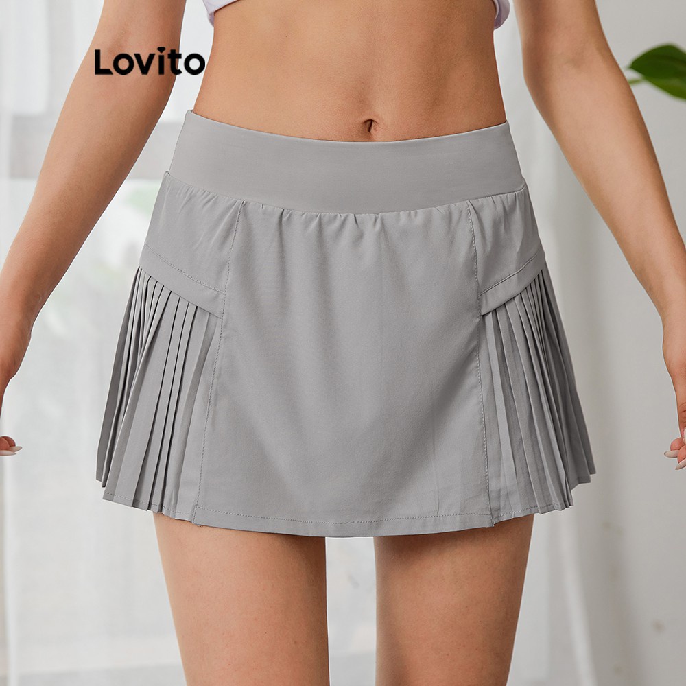 Chân váy giả quần thể thao Lovito 2 trong 1 ôm dáng năng động mặc hàng ngày L03085 (màu xám)