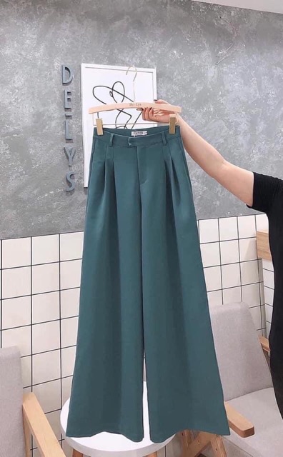 Quần tây ống rộng xếp ly dáng rộng 98cm, quần culotes siêu dài