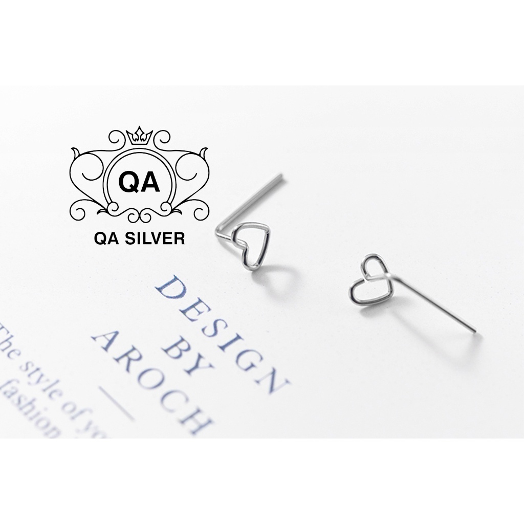 Khuyên tai bạc 925 trái tim móc bông nữ kẹp vành S925 HEART QA SILVER Earrings EA210101