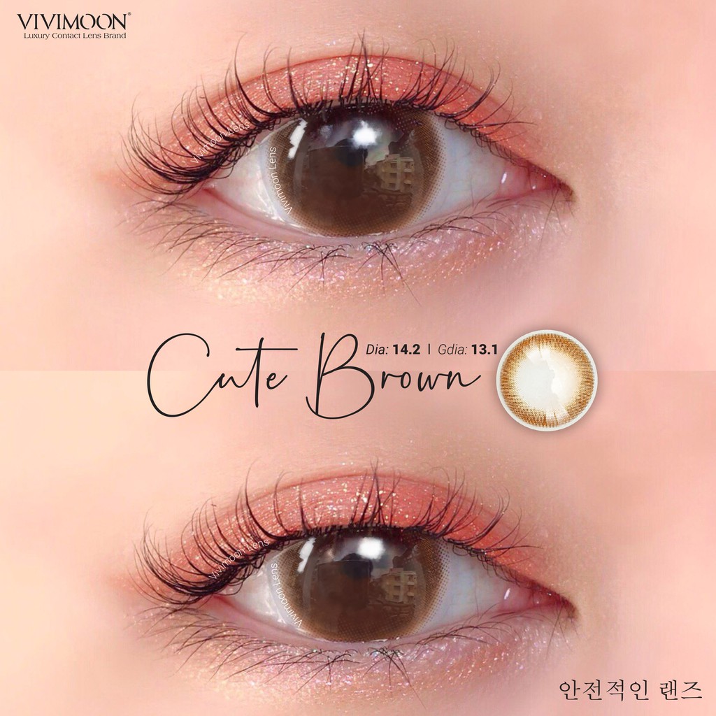 Kính áp tròng cao cấp Vivimoon cho mắt thở Hàn Quốc nâu trong tự nhiên Cute Brown 13.1mm